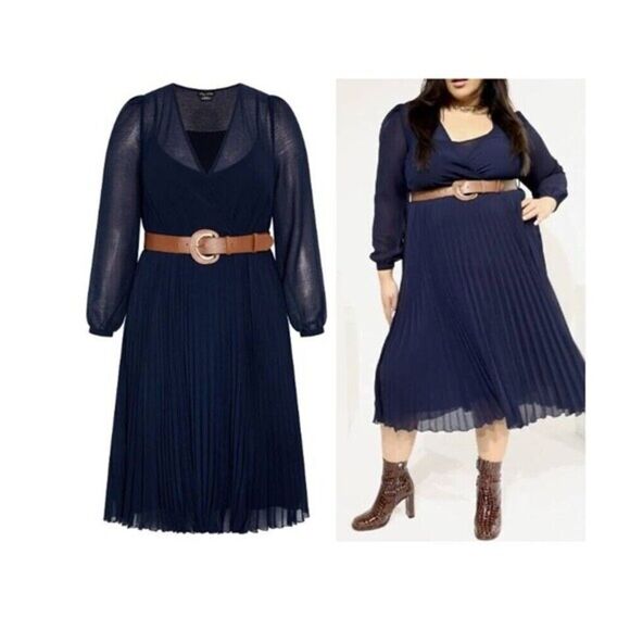 City Chic Plus Size Women's Midi Party‎ Dress  Elegant Chiffon Navy Size 16 - Picture 1 of 5